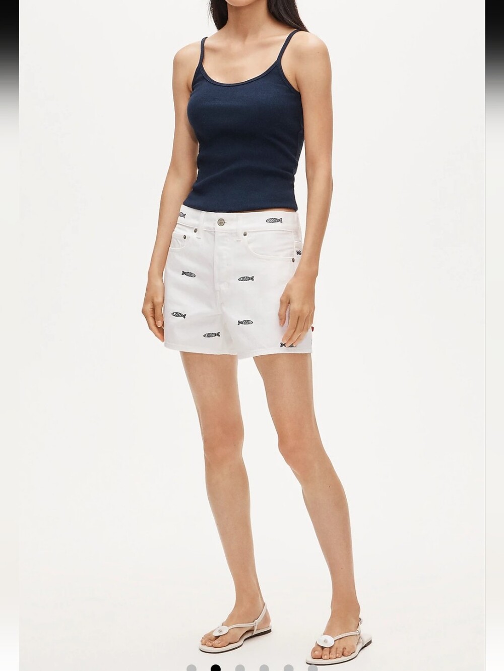 J. Crew White Denim Shorts with Navy Fish Embroidery Size 31 NEW